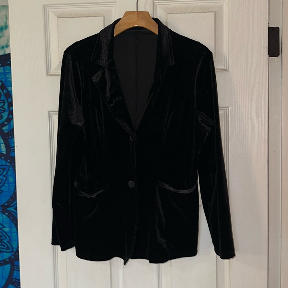 UNBRANDED Black Velvet Button Front Career Blazer Jacket Long Sleeve Large